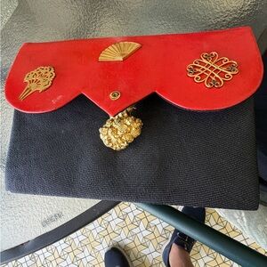 Rare Isabel Canovas Vintage 80s Clutch - Gold Fan & Comb Motifs